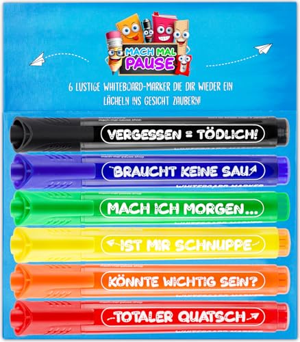 MACH MAL PAUSE - 6x Whiteboard Marker Stifte für SCHULE & BÜRO - Lustige Whiteboardmarker mit Rundspitze - das Zubehör Set für Whiteboards & Flipchart - Farben 100% rückstandsfrei abwischbar MACH MAL PAUSE - 6x Whiteboard Marker Stifte für SCHULE & BÜRO - Lustige Whiteboardmarker mit Rundspitze - das Zubehör Set für Whiteboards & Flipchart - Farben 100% rückstandsfrei abwischbar von MACH MAL PAUSE