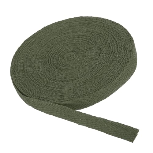 MACHSWON Baumwoll-Twill-Klebeband, 0,9 cm, 45,7 m, Baumwollband, Schrägband, Fischgrätenmuster, Gurtband zum Nähen, Geschenkverpacken, Basteln, DIY, Armeegrün von MACHSWON