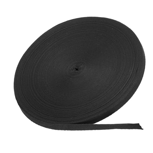 MACHSWON Baumwoll-Twill-Klebeband, 0,9 cm, 45,7 m, Baumwollband, Schrägband, Fischgrätenmuster, Gurtband zum Nähen, Geschenkverpacken, Basteln, DIY, Schwarz von MACHSWON
