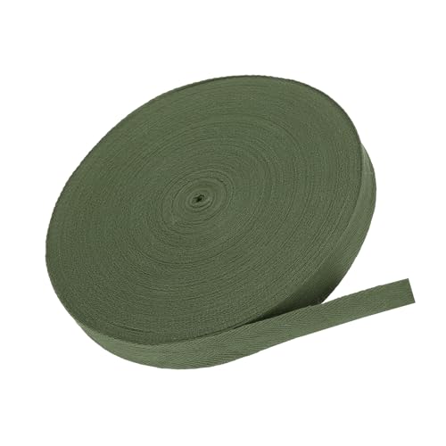MACHSWON Baumwoll-Twill-Klebeband, 2,5 cm, 45,7 m, Baumwollband, Schrägband, Fischgrätenmuster, Gurtband, zum Nähen, Geschenkverpacken, Basteln, DIY, Armeegrün von MACHSWON