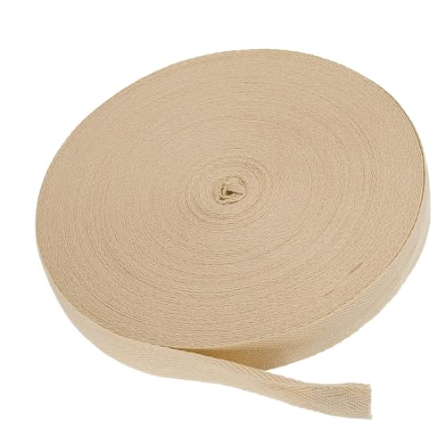 MACHSWON Baumwoll-Twill-Klebeband, 2,5 cm, 45,7 m, Baumwollband, Schrägband, Fischgrätenmuster, Gurtband, zum Nähen, Geschenkverpacken, Basteln, DIY, Hellbraun von MACHSWON