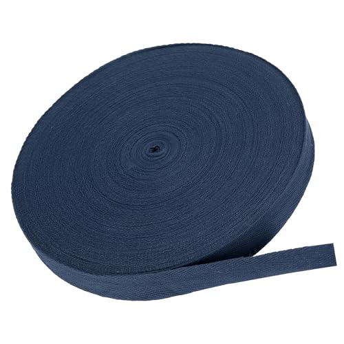 MACHSWON Baumwoll-Twill-Klebeband, 2,5 cm, 45,7 m, Baumwollband, Schrägband, Fischgrätenmuster, Gurtband, zum Nähen, Geschenkverpacken, Basteln, DIY, Marineblau von MACHSWON