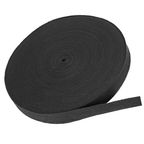 MACHSWON Baumwoll-Twill-Klebeband, 2,5 cm, 45,7 m, Baumwollband, Schrägband, Fischgrätenmuster, Gurtband, zum Nähen, Geschenkverpacken, Basteln, DIY, Schwarz von MACHSWON