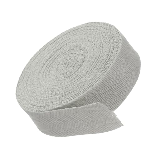 MACHSWON Baumwoll-Twill-Klebeband, 3 cm, 9,1 m, Baumwollband, Schrägband, Fischgrätenmuster, Gurtband zum Nähen, Geschenkverpacken, Basteln, DIY, Hellgrau von MACHSWON