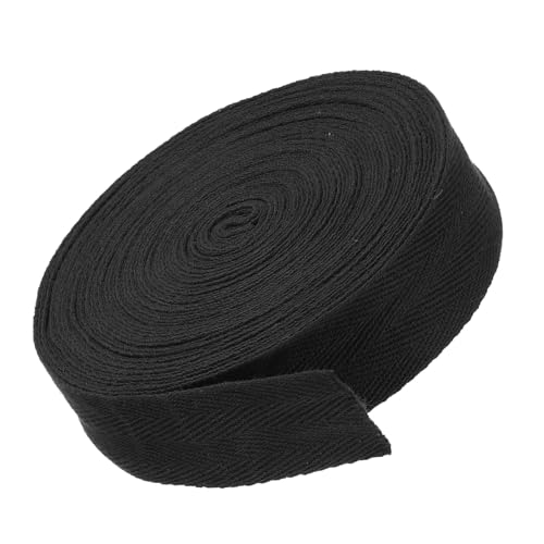 MACHSWON Baumwoll-Twill-Klebeband, 3 cm, 9,1 m, Baumwollband, Schrägband, Fischgrätenmuster, Gurtband zum Nähen, Geschenkverpacken, Basteln, DIY, Schwarz von MACHSWON