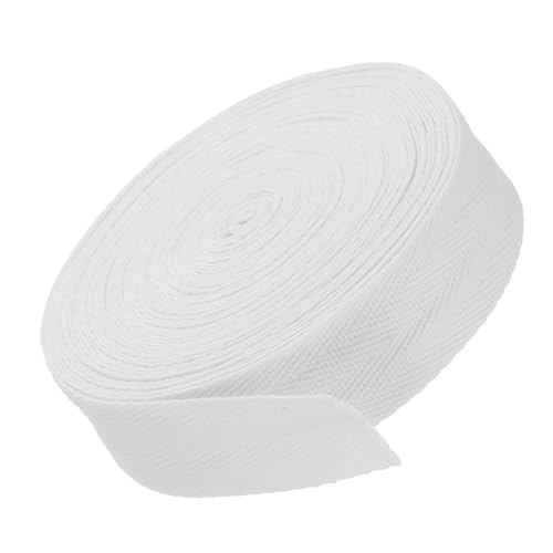 MACHSWON Baumwoll-Twill-Klebeband, 3 cm, 9,1 m, Baumwollband, Schrägband, Fischgrätenmuster, Gurtband zum Nähen, Geschenkverpacken, Basteln, DIY, Weiß von MACHSWON