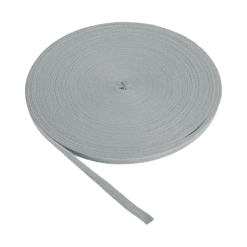 MACHSWON Baumwoll-Twill-Klebeband, 5/8 Zoll, 45,7 m, Baumwollband, Schrägband, Fischgrätenmuster, Gurtband, zum Nähen, Geschenkverpacken, Basteln, DIY, Hellgrau von MACHSWON