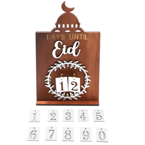 Eid Ramadan Adventskalender Mubarak 30,5 cm Holz Countdown-Kalender Tracker Datum Geschenk für Kinder Arabisch Muslim Islamisch Urlaub Tisch Home Dekorationen Wiederverwendbar (Brwon C) von MACLARONX