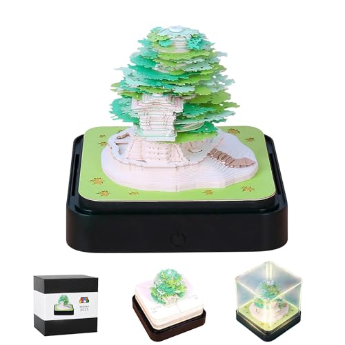 MACTANO 3D Haftnotizen Kunst Kalender Notizblock 2024 Kreativer Zeitmesser Kalender Sakura Baum Abreißen Papier Schnitzen Sticky DIY Notiz Grün von MACTANO