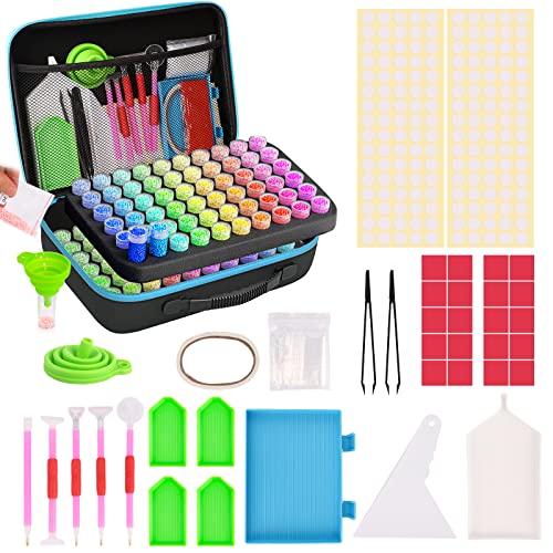 MACTING 5D Diamond Painting Aufbewahrungsbox, 120 Stück Diamond Painting Zubehör Boxen mit 66Pcs Diamant Painting Zubehöhr für Diamant Malerei Organizer, tragbare Perlen Nägel DIY Handwerk(Blau) von MACTING