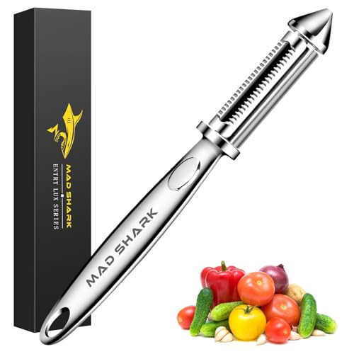 MAD SHARK Gemüseschäler für die Küche, Kartoffelschäler, Obst- und Gemüseschäler für Karotten, ergonomisches Design mit rutschfestem Griff, I-förmige gezackte Klinge aus Edelstahl (Silbrig) von MAD SHARK