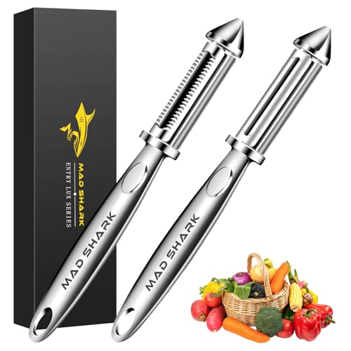 MAD SHARK Gemüseschäler für die Küche, Kartoffelschäler, Obst- und Gemüseschäler für Karotten, ergonomisches Design mit rutschfestem Griff, I-förmige gezackte Klinge aus Edelstahl (Silbrig 4) von MAD SHARK