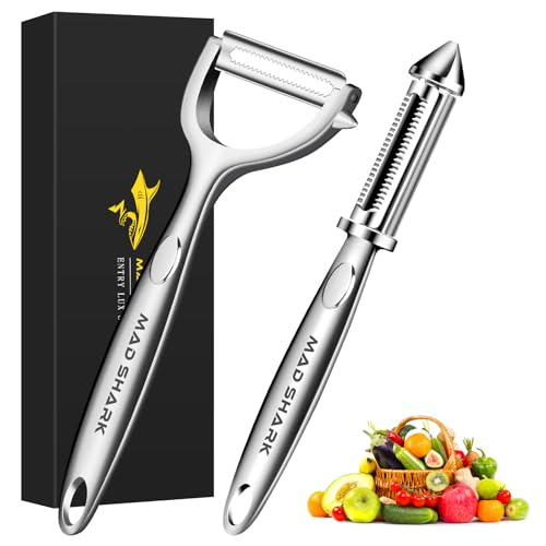 MAD SHARK Ultra Sharp Sparschäler für die Küche - 10 Jahre rostfreier Edelstahl-Kartoffelschäler Einfacher Y-Schäler mit langlebigen, rutschfesten und ergonomischen Griffen für Karotten (Silbrig 1) von MAD SHARK