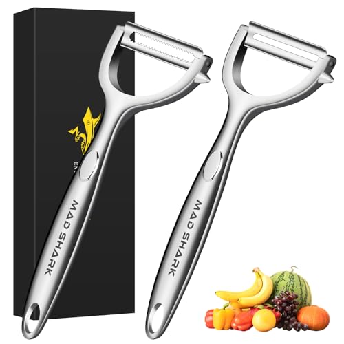 MAD SHARK Ultra Sharp Sparschäler für die Küche - 10 Jahre rostfreier Edelstahl-Kartoffelschäler Einfacher Y-Schäler mit langlebigen, rutschfesten und ergonomischen Griffen für Karotten (Silbrig 2) MAD SHARK Ultra Sharp Sparschäler für die Küche - 10 Jahre rostfreier Edelstahl-Kartoffelschäler Einfacher Y-Schäler mit langlebigen, rutschfesten und ergonomischen Griffen für Karotten (Silbrig 2) von MAD SHARK