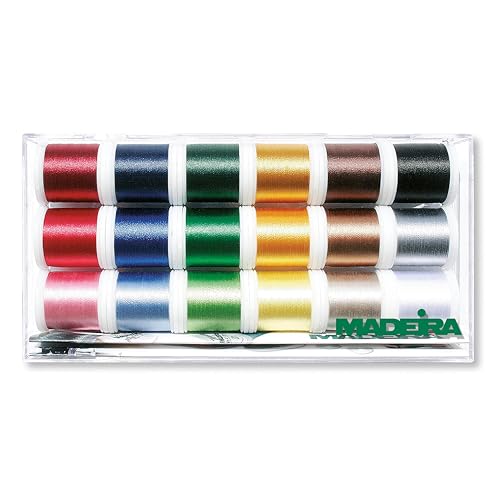 Madeira 8045 Stickbox Polyneon 18 Farben à 400 m, Leinen, Assorted, One Size, 7200 von MADEIRA