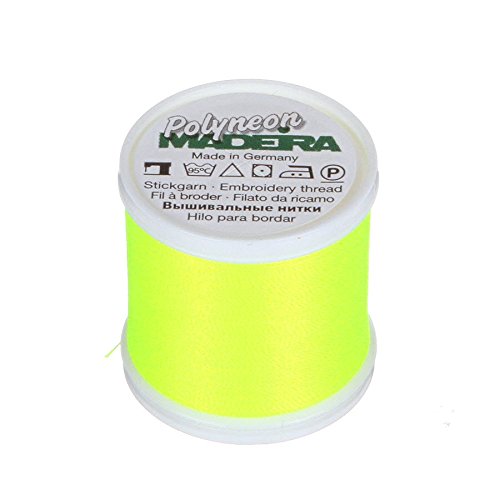 MADEIRA 9845 – – 1823 2-lagig Polyneon Polyester Stickgarn, 40 wt/135D 440 YD, Neon Zitrone von MADEIRA