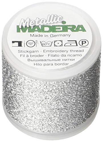MADEIRA Metallic Sparkling Nr.40 Stickerei Gewinde, 200 Meter Länge, 041 Silber M9842-041 40wt/220 yd von MADEIRA