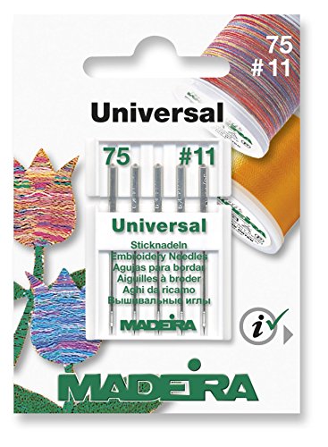 Madeira Universelle Nähmaschinennadeln, Packung mit 5 Stück, Größe 75/11, für alle Haushalts-Nähmaschinen von MADEIRA