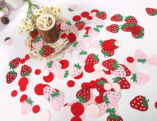 Erdbeer-Konfetti – Sweet One Geburtstagsparty-Dekorationen, rot-rosa Erdbeer-Punkt-Konfetti, Erdbeer-Geburtstags-Hochzeitstisch-Wanddekoration, Beeren-Süße-Streukonfetti von MADENG
