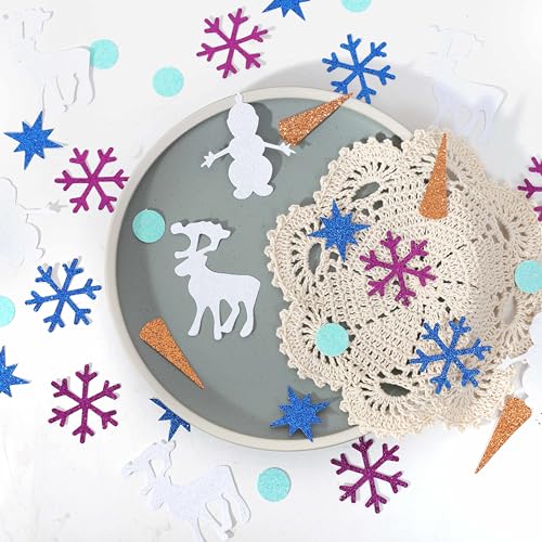 Rentier-Schneeflocken-Konfetti – Winterwunderland-Party-Dekorationen, buntes Glitzerkonfetti, Karotte, Schneemann, Frozen-Themenkonfetti, Rentier-Schneeflocken-Party, Tischdekoration von MADENG