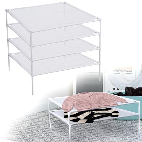 Stabiler Wäscheständer aus Netzstoff, hervorragende Tragfähigkeit, stapelbar, flach, zusammenklappbar, Pullover, Socken, Spielzeug, Trockner, 4 Stück Stabiler Wäscheständer aus Netzstoff, hervorragende Tragfähigkeit, stapelbar, flach, zusammenklappbar, Pullover, Socken, Spielzeug, Trockner, 4 Stück von MADHOLLY