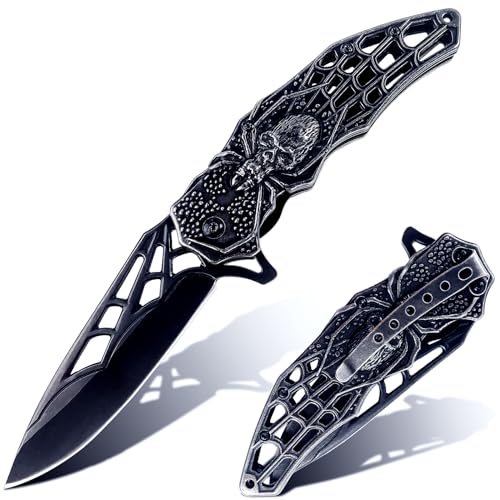 MADSMAUG Klappmesser, cool Taschenmesser mit 3D Prägen Reliefgravur, gute Geschenk Edc Messer für Männer Outdoor Überleben Camping Wandern Jagdmesser (schwarz) von MADSMAUG