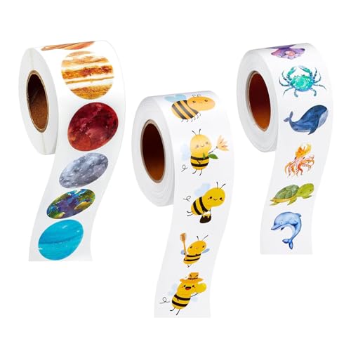 MAEXUS Tier Aufkleber, 1500 Stück Lehrer Belohnungsaufkleber, Scrapbook Stickers, Sticker Fotoalbum Scrapbook Stickers, Tieraufkleber für Kinderzimmer (24 Meereslebewesen & Planeten) von MAEXUS