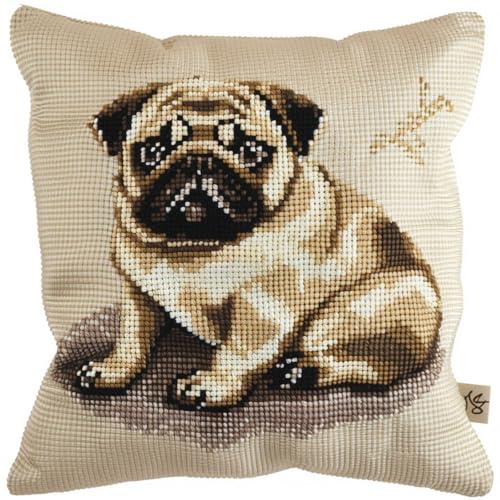 MAFANG 11CT Kreuzstich Kissen Set Mops-Tier Bedrucktes Kreuzstich-Set Für Erwachsene，Stickset，Diy Handstickerei-Kissenbezug-Set A 45x45cm von MAFANG
