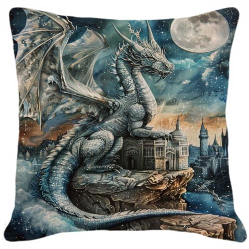 MAFANG 11CT Kreuzstich Set Vorgedruckt Kreuzstich-Set Mit Drachen Und Blumen, Kissen, Diy-Stickerei, Näh-Starter-Set, Gestempelte Handarbeit, Heimdekoration B 45x45cm von MAFANG