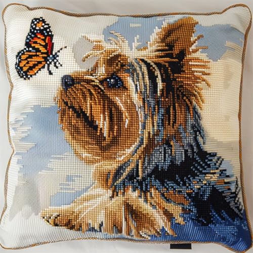 MAFANG 11CT Sticken Set Kreuzstich Kissen Yorkshire Terrier Und Schmetterling Gestempelte Kreuzstich-Sets Für Erwachsene, Leinwand-Kissenbezug-Set, Diy-Stickerei – Mit Bedrucktem Stoff B 45x45cm MAFANG 11CT Sticken Set Kreuzstich Kissen Yorkshire Terrier Und Schmetterling Gestempelte Kreuzstich-Sets Für Erwachsene, Leinwand-Kissenbezug-Set, Diy-Stickerei – Mit Bedrucktem Stoff B 45x45cm von MAFANG