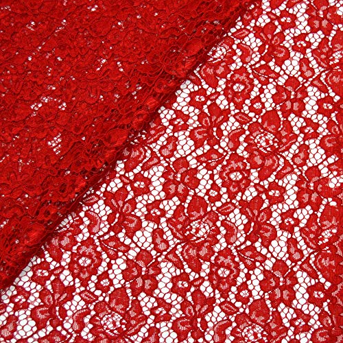 MAGAM-Stoffe Carmen Spitzenstoff Blumen-Spitze Bekleidung Deko Meterware 50cm (Rot) von MAGAM-Stoffe