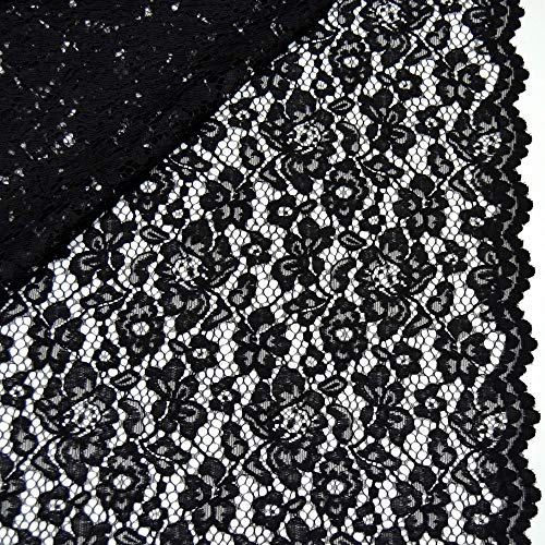 MAGAM-Stoffe Carmen Spitzenstoff Blumen-Spitze Bekleidung Deko Meterware 50cm (Schwarz) von MAGAM-Stoffe