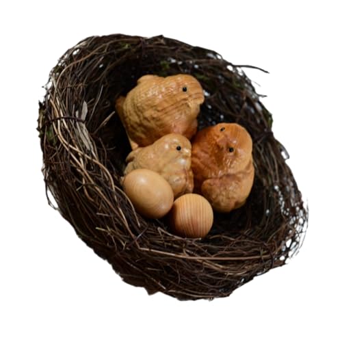 MAGICLULU Elegante Handgeschnitzte Hühnerskulptur Aus Holz Realistisches Vogelnest-Ornament Holzhandwerk Vogelhaus- Für Heim- Und Partydekorationen von MAGICLULU
