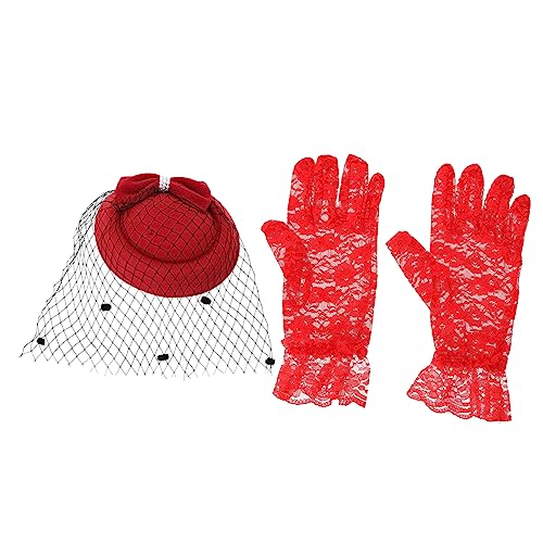 MAGICLULU Retro Zylinder Tanzparty Kopfschmuck Spitzenhandschuhe Set Damen Partyhut Handschuhe Kit MAGICLULU Retro Zylinder Tanzparty Kopfschmuck Spitzenhandschuhe Set Damen Partyhut Handschuhe Kit von MAGICLULU