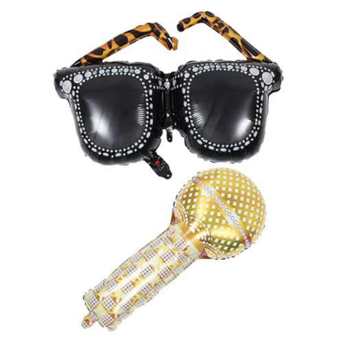 MAGICLULU 1 Set Mikrofonbrille Aluminiumfolienballon Abschlussball Ballonboxen Enthüllen Aufblasbare Mikrofon Spielzeugballons Geburtstagsdekorationen Aluminiumfolie Disco Ballongirlande von MAGICLULU