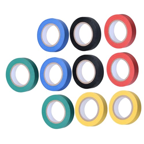 MAGICLULU 10 Rollen Farbige PVC Isolierbänder Wasserdichtes Elektrisches Klebeband für DIY und Industrieanwendungen Je Grün Blau Gelb Schwarz und Rot von MAGICLULU
