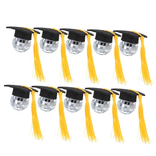 MAGICLULU 10 Stück Abschlussparty -Dekorationen Discokugeln für Kuchen Abschluss-Kuchenaufsatz Cupcake-Topper mit Abschluss kleine Cupcake-Dekoration Grad-Cap-Ornament Acryl Golden von MAGICLULU
