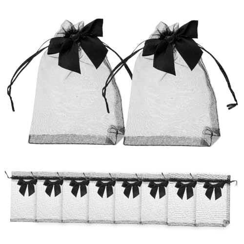 MAGICLULU 10 Stück Teiliges Schwarze Organzasäckchen mit Schleife Kleine Geschenkbeutel Transparente Zugbeutel für Schmuck Süßigkeiten Partygeschenke Hochzeitsdeko und Aufbewahrung von MAGICLULU