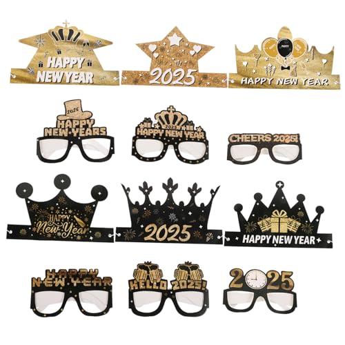 MAGICLULU 12 Stück Teiliges Neujahrsparty Set aus Papier mit und Robusten Praktischen Brillen für Leichte Partybrillen mit Modischem Design für Komfortables Tragen und Festliche von MAGICLULU