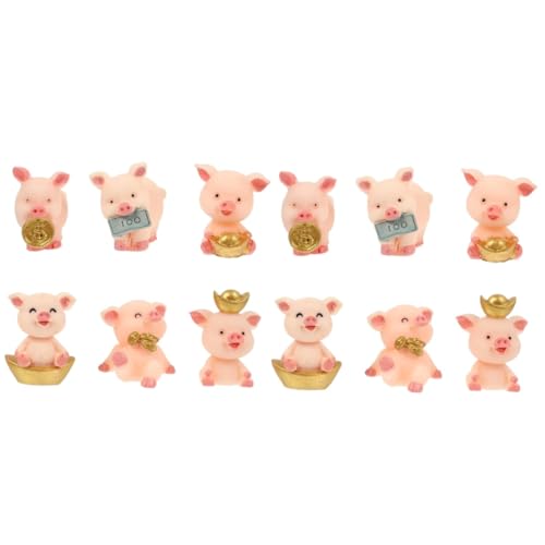 MAGICLULU 2 Sätze Schweinchen Ornament Party Autoverzierung Rosa Schweine Schwein Cupcake Topper Schlüsselanhänger Zubehör Schwein Figur Schmuck Harz 6 Stück * 2 von MAGICLULU