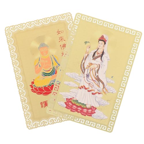 MAGICLULU 2 Stück Chinesische Amulettkarte mit Goldener Metall guanyin skulptur Traditionelle Glücksbringer für Neujahr Dekorative Segenskarte als Geschenk für Familie und Freunde von MAGICLULU