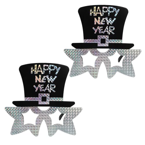 MAGICLULU 2 Stück Frohes Neues Jahr Lustige Brille Kunststoff Neujahr Brillen Für Foto Requisiten Neujahr Partygeschenke Silber von MAGICLULU