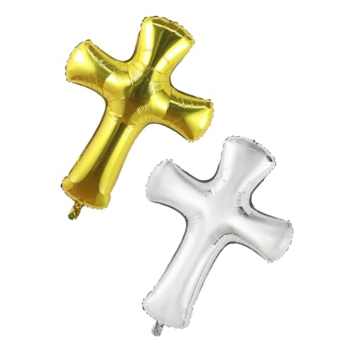 MAGICLULU 2 Stück Kreuz Folienballons in Gold und Silber Besondere Partydekoration für Taufe und Babyparty Langlebige Glänzende Luftballons für Festliche Geburtstagsfeiern und Dekozwecke von MAGICLULU