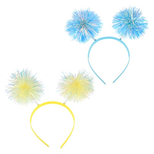 MAGICLULU 2 Stück Pompom Haarreif mit Buntem Tinsel Festlicher Kopfschmuck für Damen und Leichter Bequemer Haarschmuck für Geburtstage Halloween Weihnachten und Cosplay von MAGICLULU