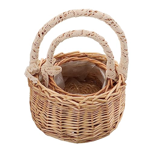 MAGICLULU 2 Stück Prinzessin Basketball Blumenkorb Korb für Mädchen rustikal Fälschung Rattan Party Grün Blumenkorb zur Hochzeit handgefertigter Hochzeitskorb Weide Beige von MAGICLULU