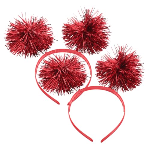 MAGICLULU 2 Stück Rote Glitzer Pom Pom Haarbänder Leichtes Party Haarreif Glänzende Festival Stirnbänder Für Mädchen Karneval Fasching Bühnenauftritte von MAGICLULU
