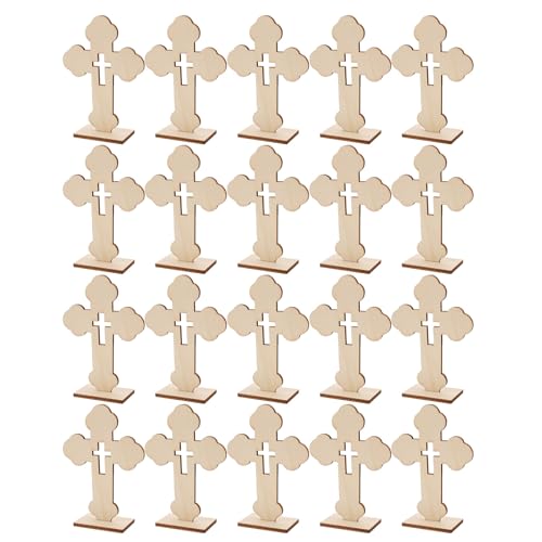 MAGICLULU 20 Stück Holzkreuze zum Basteln – DIY unfertige Kreuze in Großpackung mit Sockel – Tauf-Mittelstück zum Aufstellen für den Tisch, Erstkommunion, Weihnachtskirchenprojekte von MAGICLULU