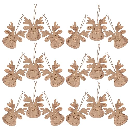MAGICLULU 20 Stück Unvollendete Rentierkopf-Ausschnitte Aus Holz Zum Aufhängen Für Weihnachtsbaum Urlaub Bastelarbeiten Geschenkanhänger. von MAGICLULU