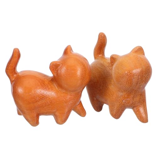 MAGICLULU 2stücke Holz Katzenfiguren Geschnitzt Für Schreibtisch Mini Katzen Statue Retro Stil Wohnungs Dekoration Handgefertigt Holzkätzchen Ornament von MAGICLULU