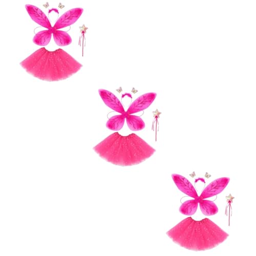 MAGICLULU 3 Sätze Tutu-Anzug Ballettröckchen Kleid Mädchen-Outfit Kostüm für Mädchen Feenkostüm, Feenflügel Party schmetterlingsflügel butterfly wings Feenrock Feenflügel für Mädchen Stoff von MAGICLULU